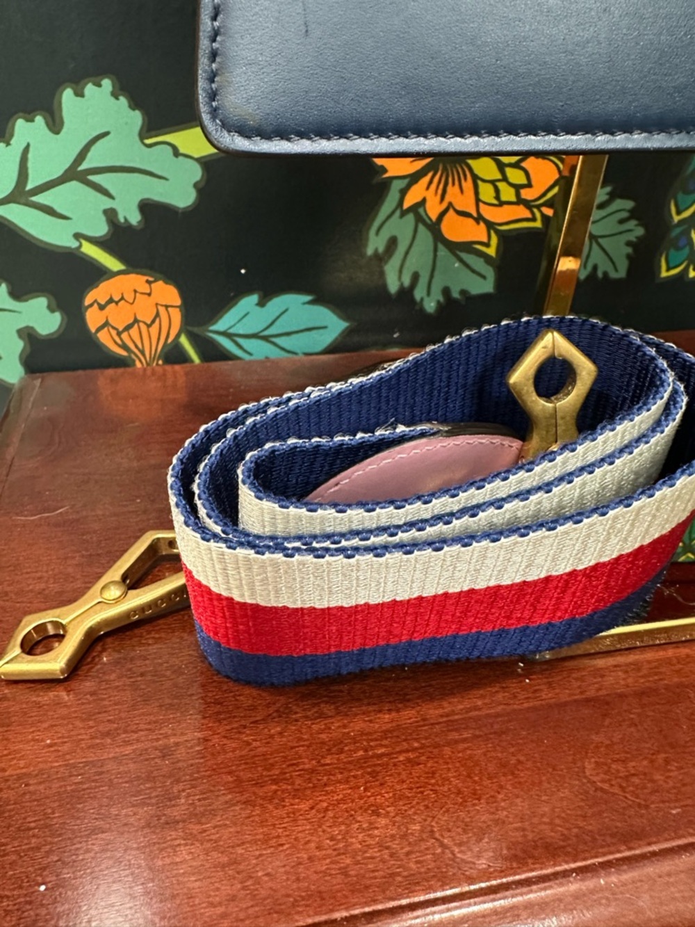 Gucci Queen Margaret Bee Top Handle Bag Red Navy Ivory Pink Strap - Picture 9 of 14